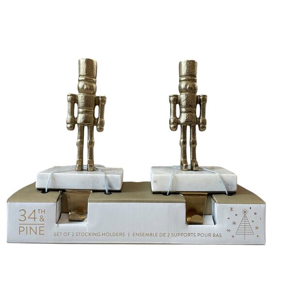 34th & Pine Stocking Holders Gold Nutcracker Marble Base Viral Christmas New